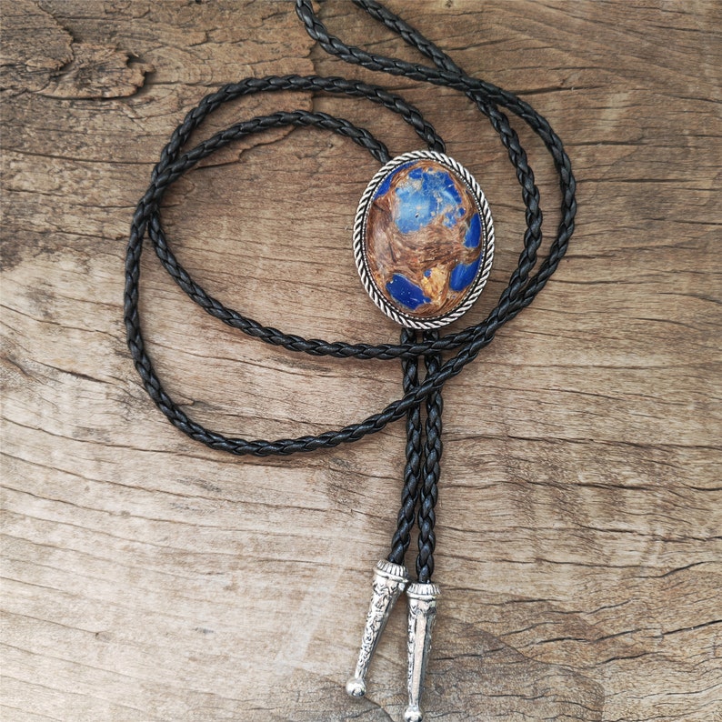 Brown Blue Jasper Bolo Tie: Silver
