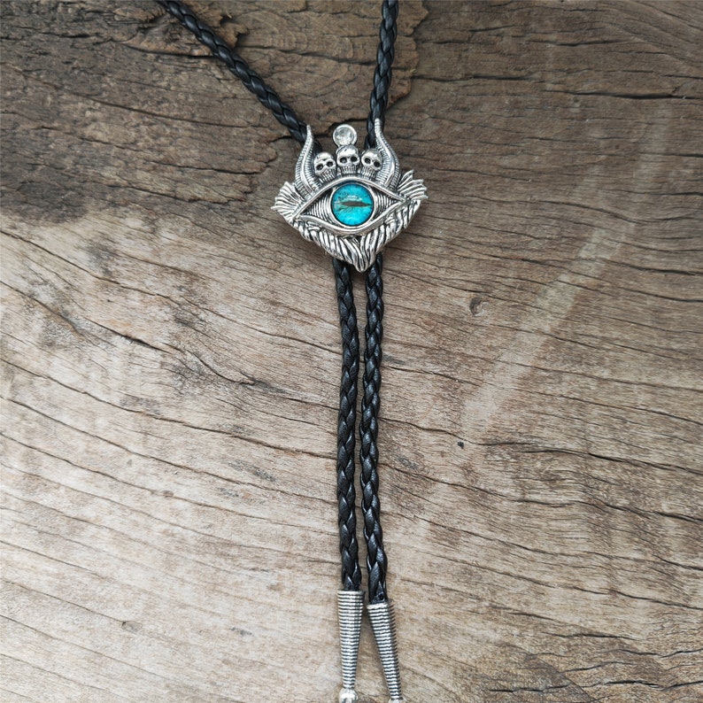 Devil Eye Bolo Tie: Skull Western Cowboy Silver-Plated Necklace