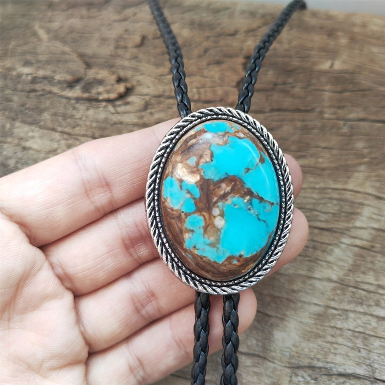 Blue Jasper Bolo Tie: Silver