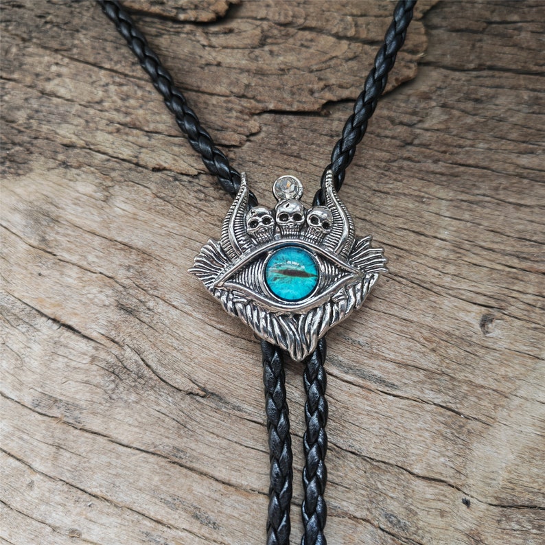 Devil Eye Bolo Tie: Skull Western Cowboy Silver-Plated Necklace