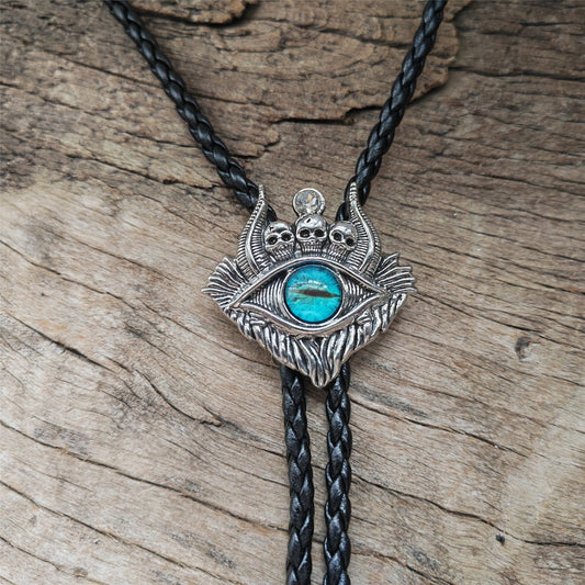 Devil Eye Bolo Tie: Skull Western Cowboy Silver-Plated Necklace