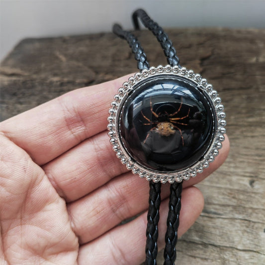 Spider Bolo Tie: Luminous Western Cowboy Necktie, Faux Leather