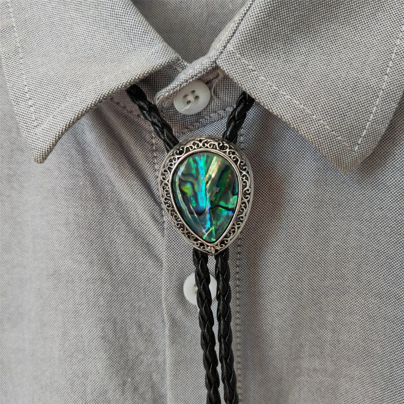 Water Drop Natural Abalone Shell Bola Bolo Tie