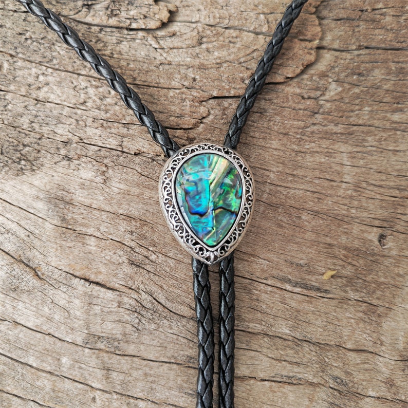 Water Drop Natural Abalone Shell Bola Bolo Tie