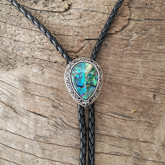 Water Drop Natural Abalone Shell Bola Bolo Tie