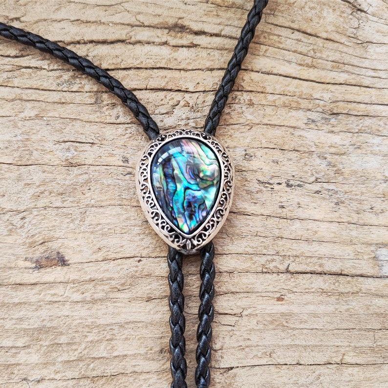 Water Drop Natural Abalone Shell Bola Bolo Tie