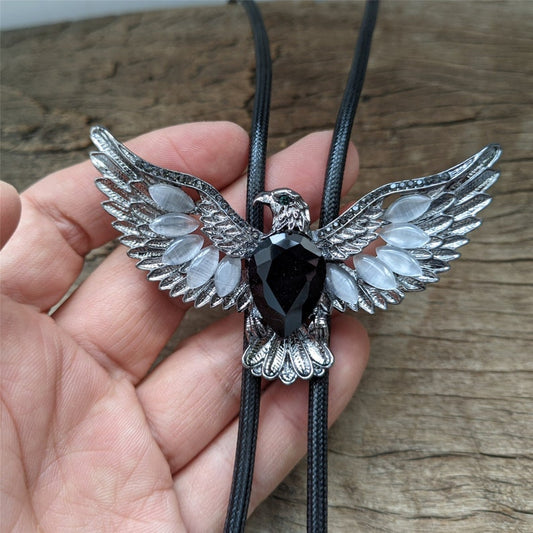 Black Agate Eagle Bolo Tie: Silver
