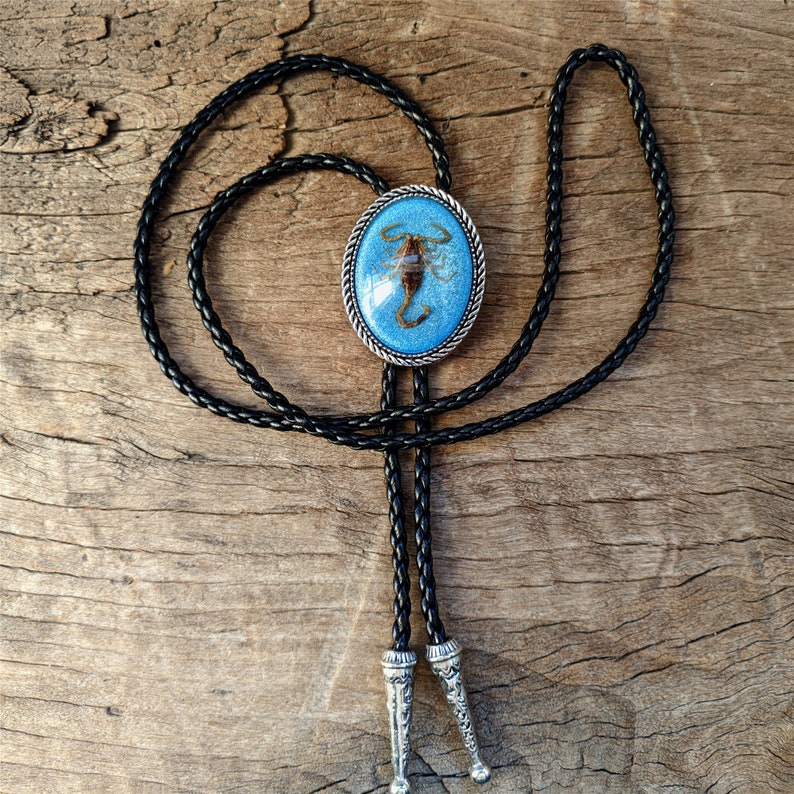 Blue Real Scorpion Bola Bolo Tie