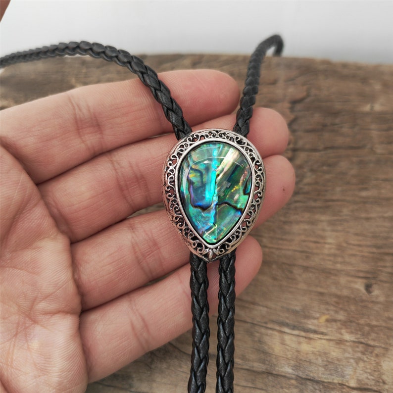 Water Drop Natural Abalone Shell Bola Bolo Tie
