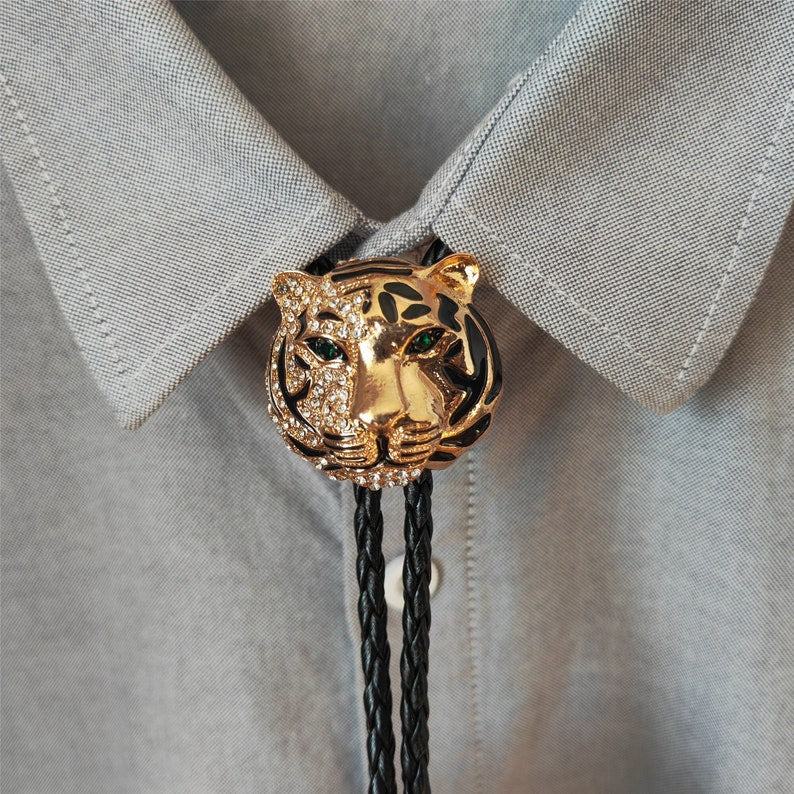 Golden Tiger Head Bolo Tie
