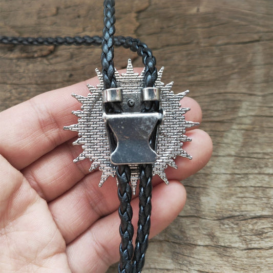 Pearl Sun Bolo Tie: Western Cowboy Necklace, PU Leather