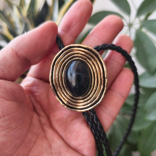 olden Vortex Black Agate Bola Bolo Tie