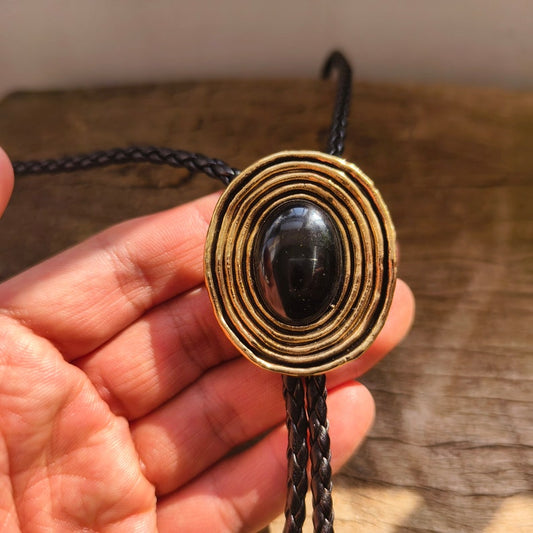 olden Vortex Black Agate Bola Bolo Tie