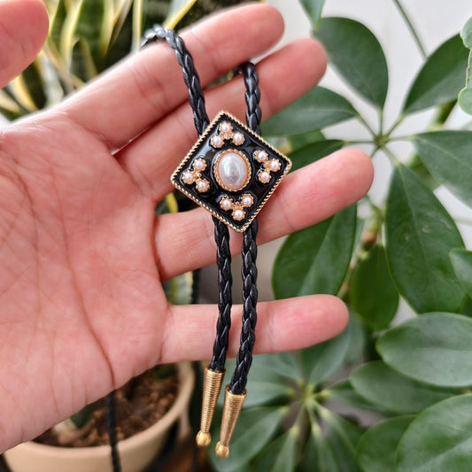 Cross Pearl Flower Bola Bolo Tie