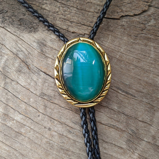 Green Jade Bolo Tie: Golden Edge Western Cowboy Necktie