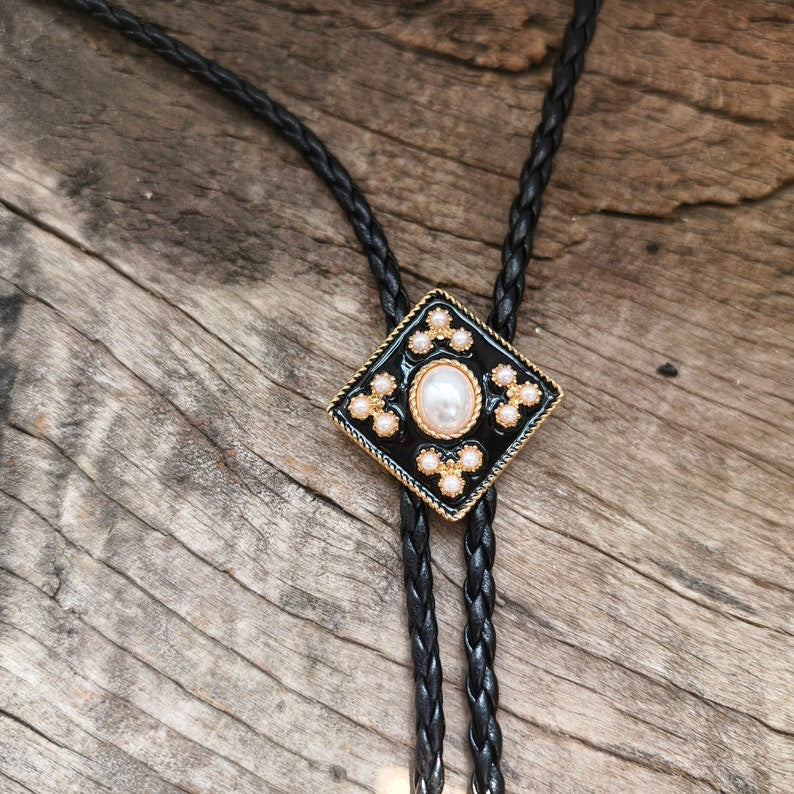 Cross Pearl Flower Bola Bolo Tie