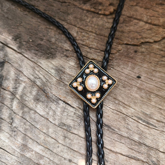 Cross Pearl Flower Bola Bolo Tie