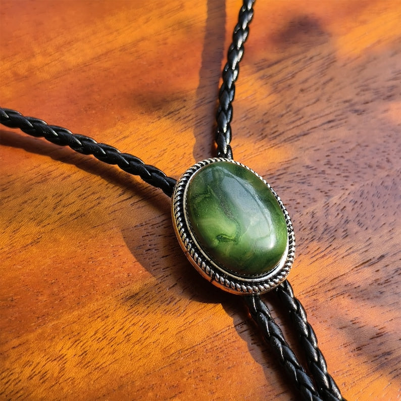 Natural Stripe Jade Bola Bolo Tie