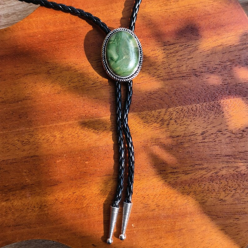 Natural Stripe Jade Bola Bolo Tie