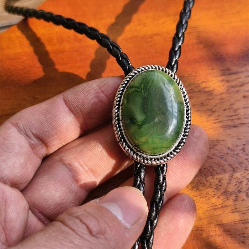 Natural Stripe Jade Bola Bolo Tie
