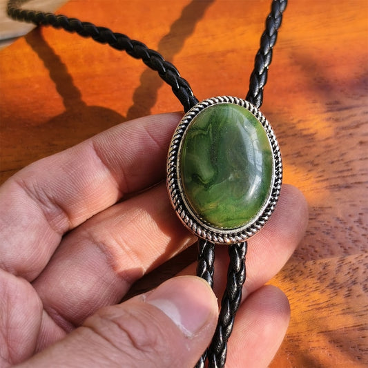 Natural Stripe Jade Bola Bolo Tie