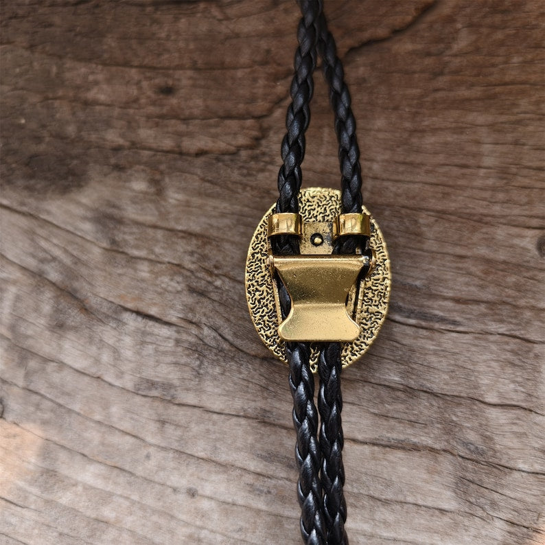 Golden Edge Natural Stripe Jade Bola Bolo Tie