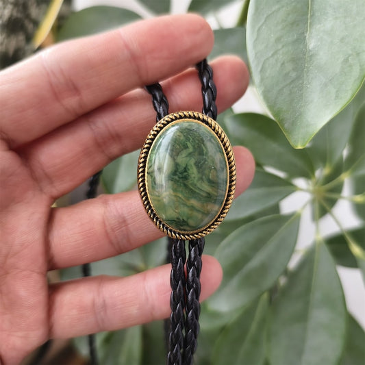 Golden Edge Natural Stripe Jade Bola Bolo Tie