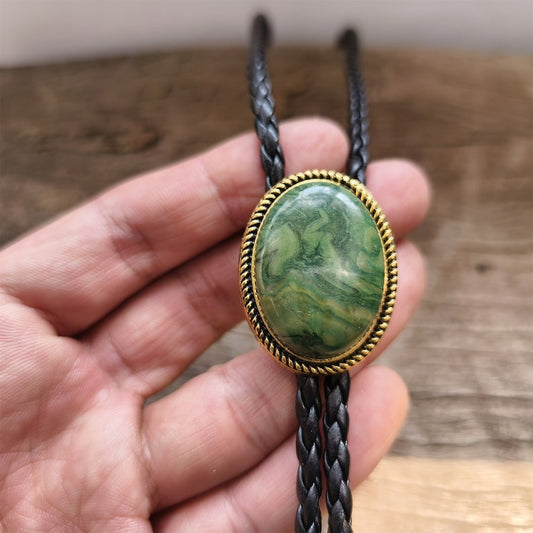 Golden Edge Natural Stripe Jade Bola Bolo Tie