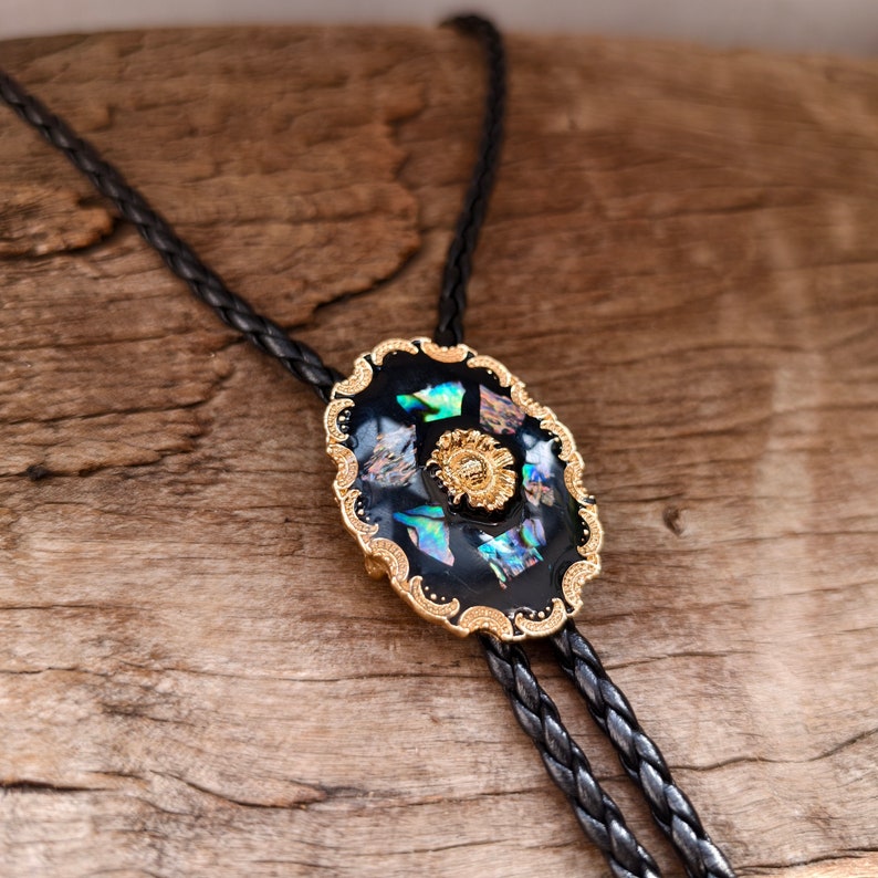 Natural Abalone Shell Flower Bola Bolo Tie