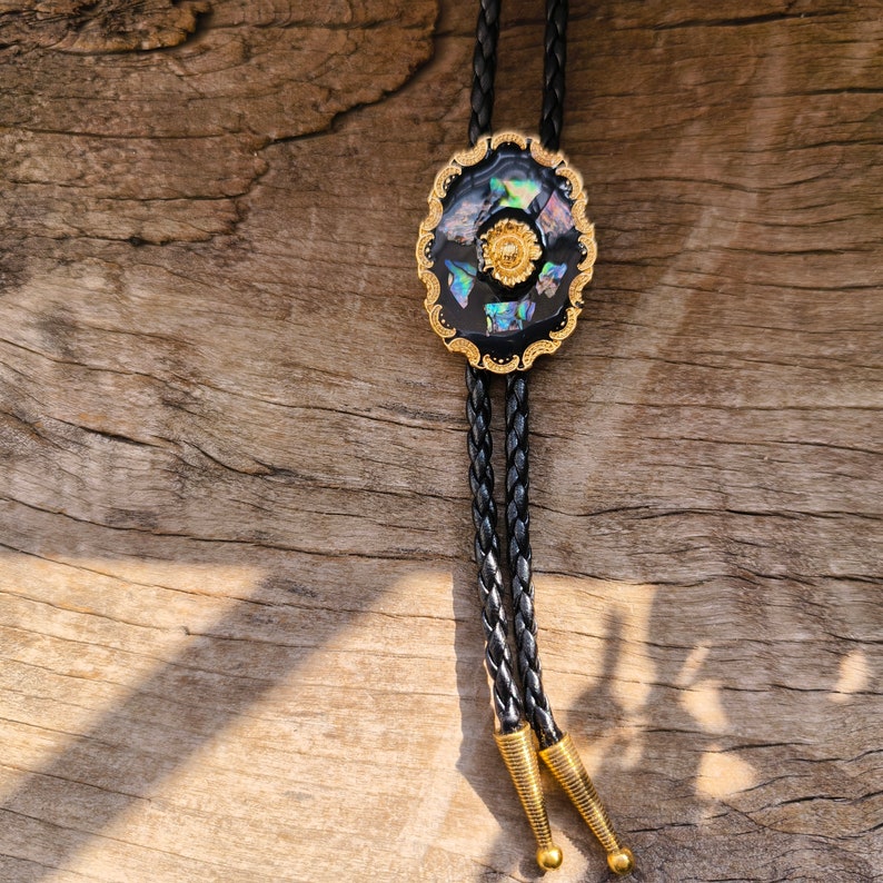 Natural Abalone Shell Flower Bola Bolo Tie