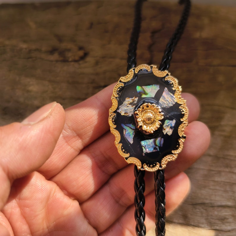 Natural Abalone Shell Flower Bola Bolo Tie
