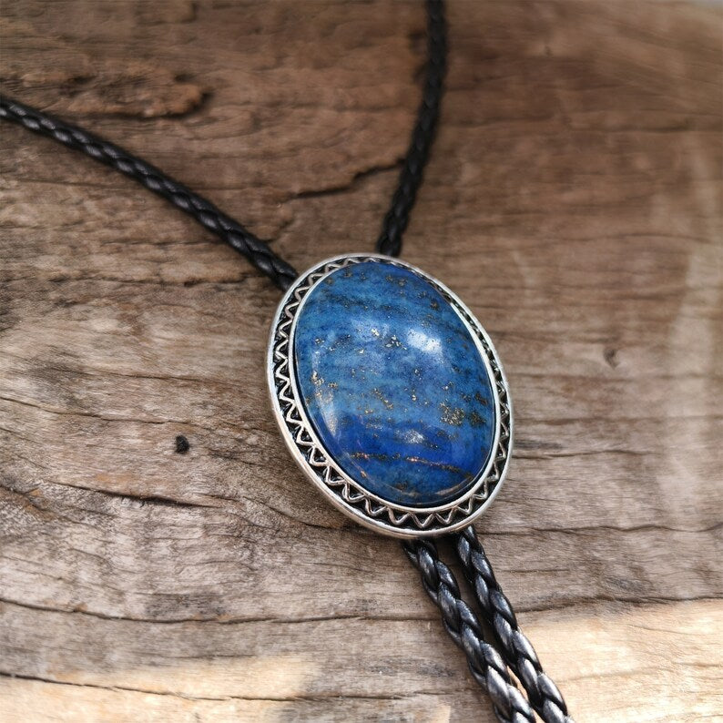 Lapis Lazuli Bolo Tie: Silver-Plated Western Cowboy Necktie