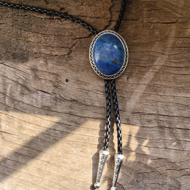 Lapis Lazuli Bolo Tie: Silver-Plated Western Cowboy Necktie
