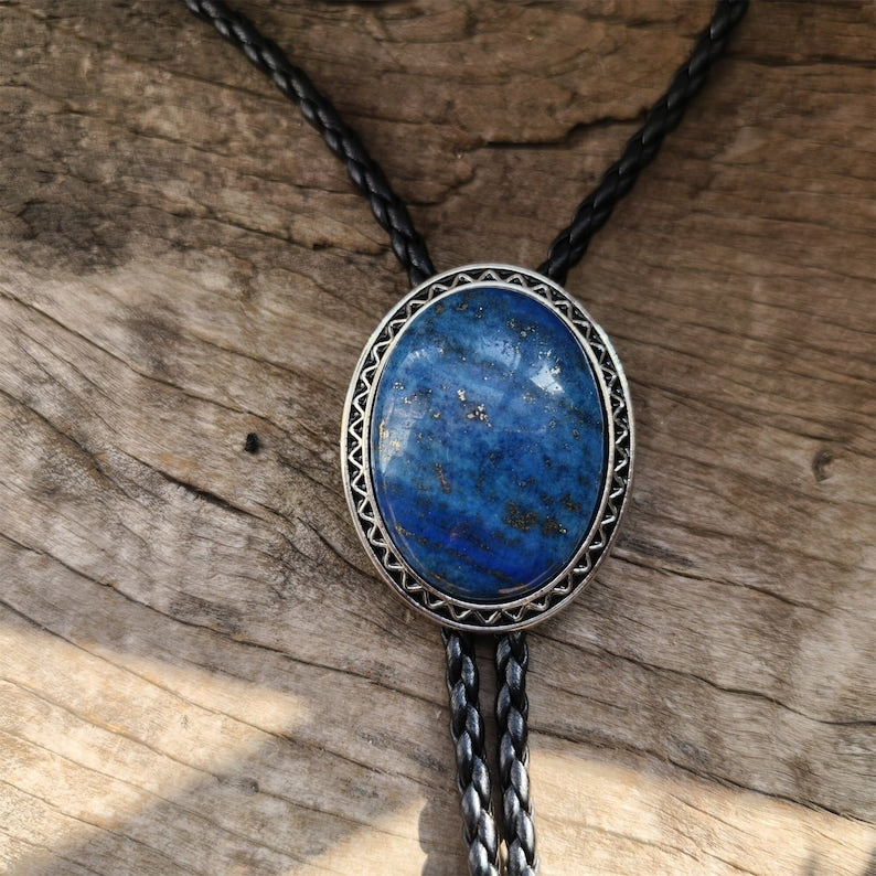 Lapis Lazuli Bolo Tie: Silver-Plated Western Cowboy Necktie
