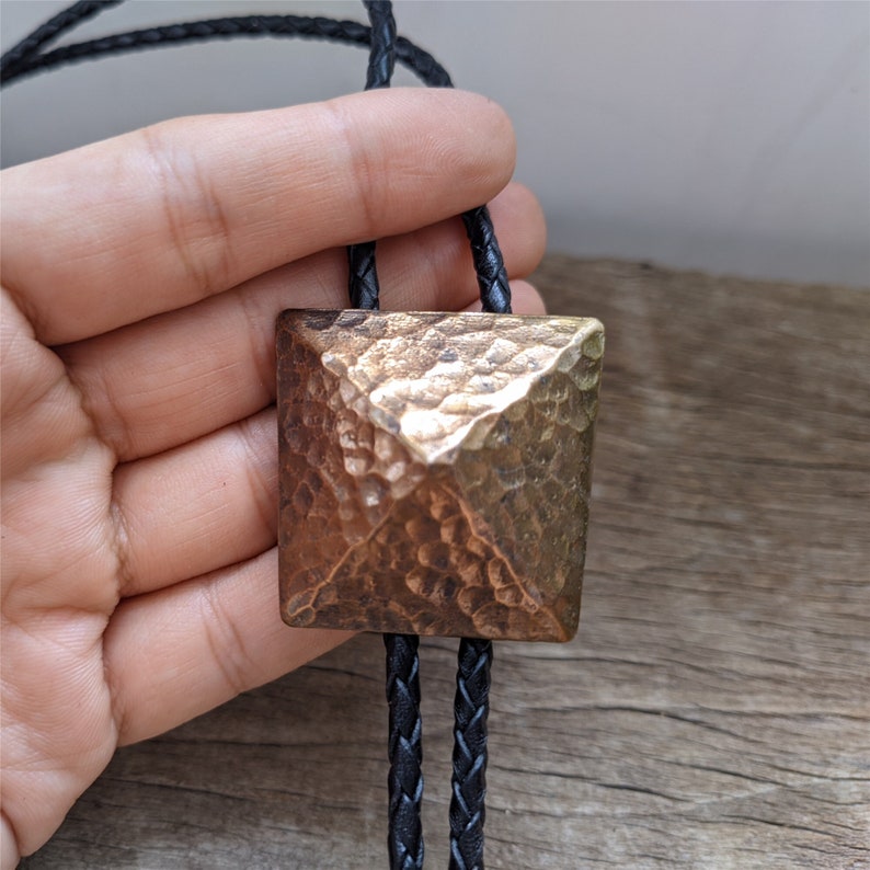 Copper Pyramid Bolo Tie: Hand Hammered Western Wedding Necklace