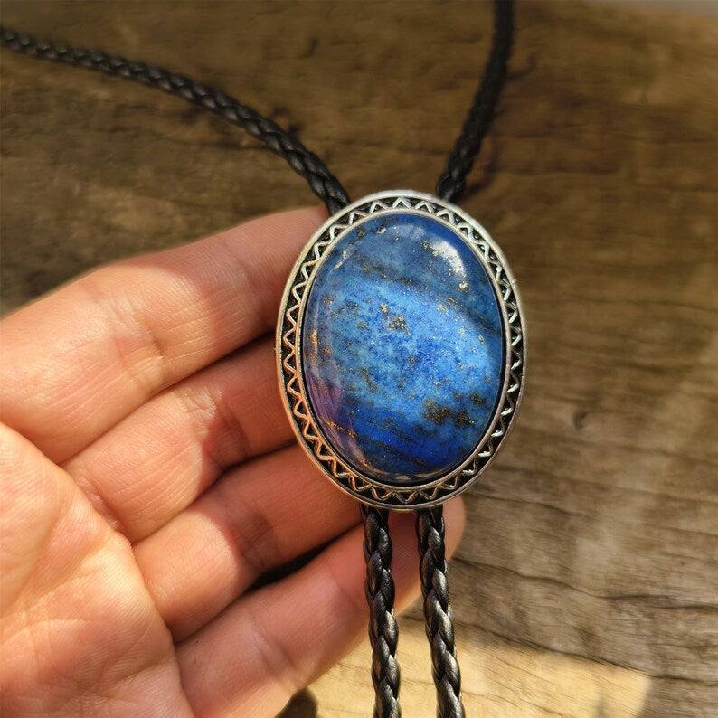 Lapis Lazuli Bolo Tie: Silver-Plated Western Cowboy Necktie