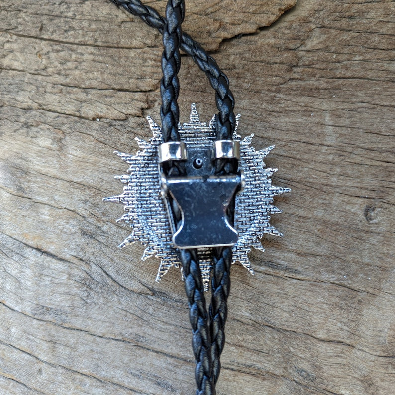 Turquoise Sun Bolo Tie: Silver-Plated Western Cowboy Necktie
