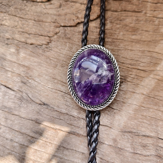 Crystal Energy Amethyst Bola Bolo Tie
