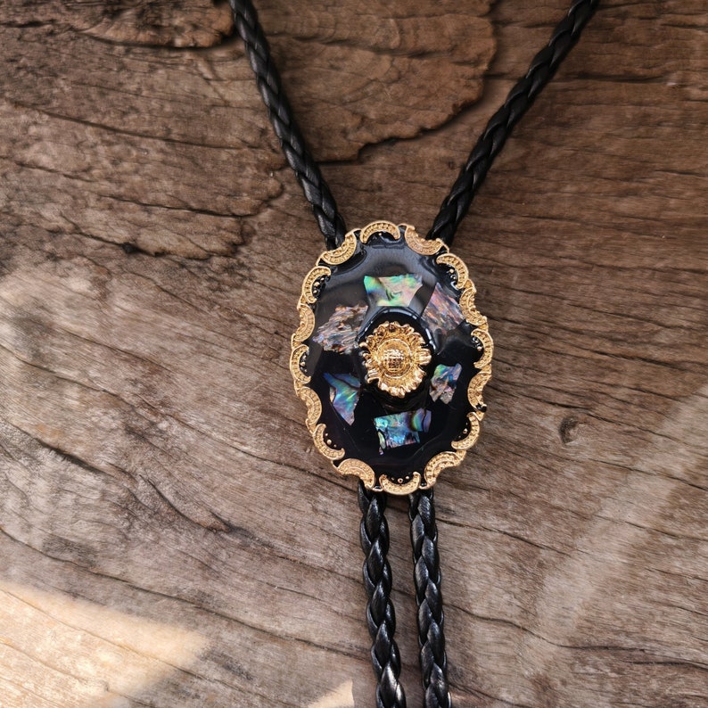 Natural Abalone Shell Flower Bola Bolo Tie