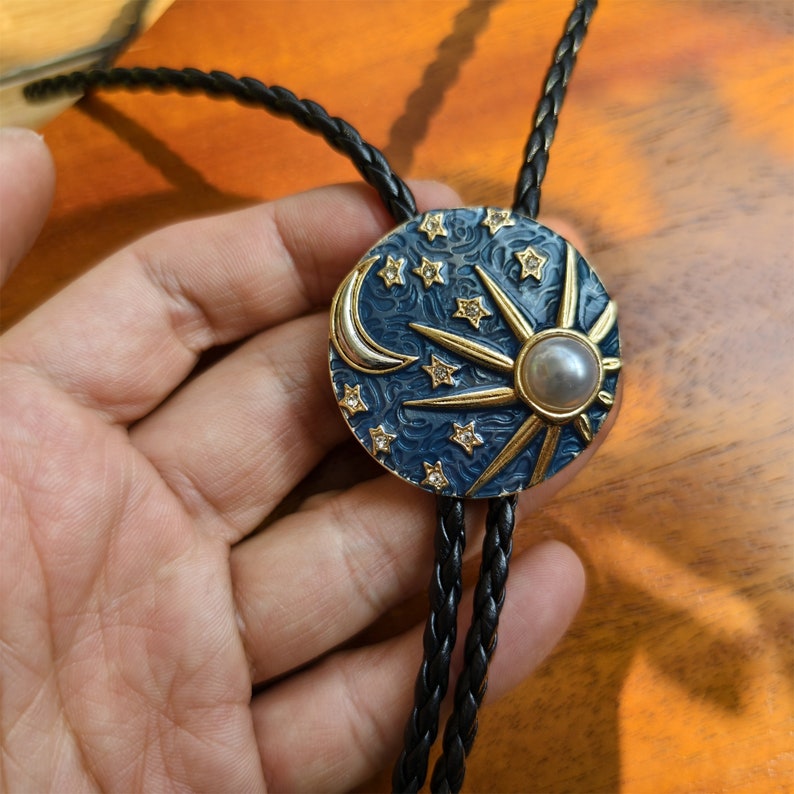 Pearl Sun Moon & Stars Bola Tie Bolo Tie