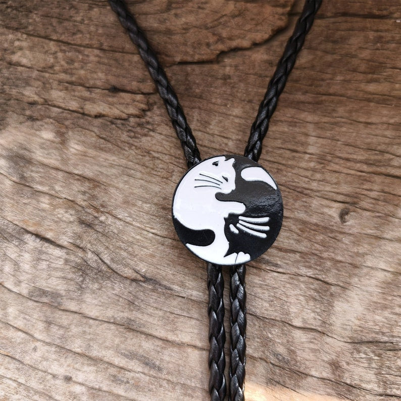 Cat Bola Tie: Silver-Plated Faux Leather Wedding Necklace