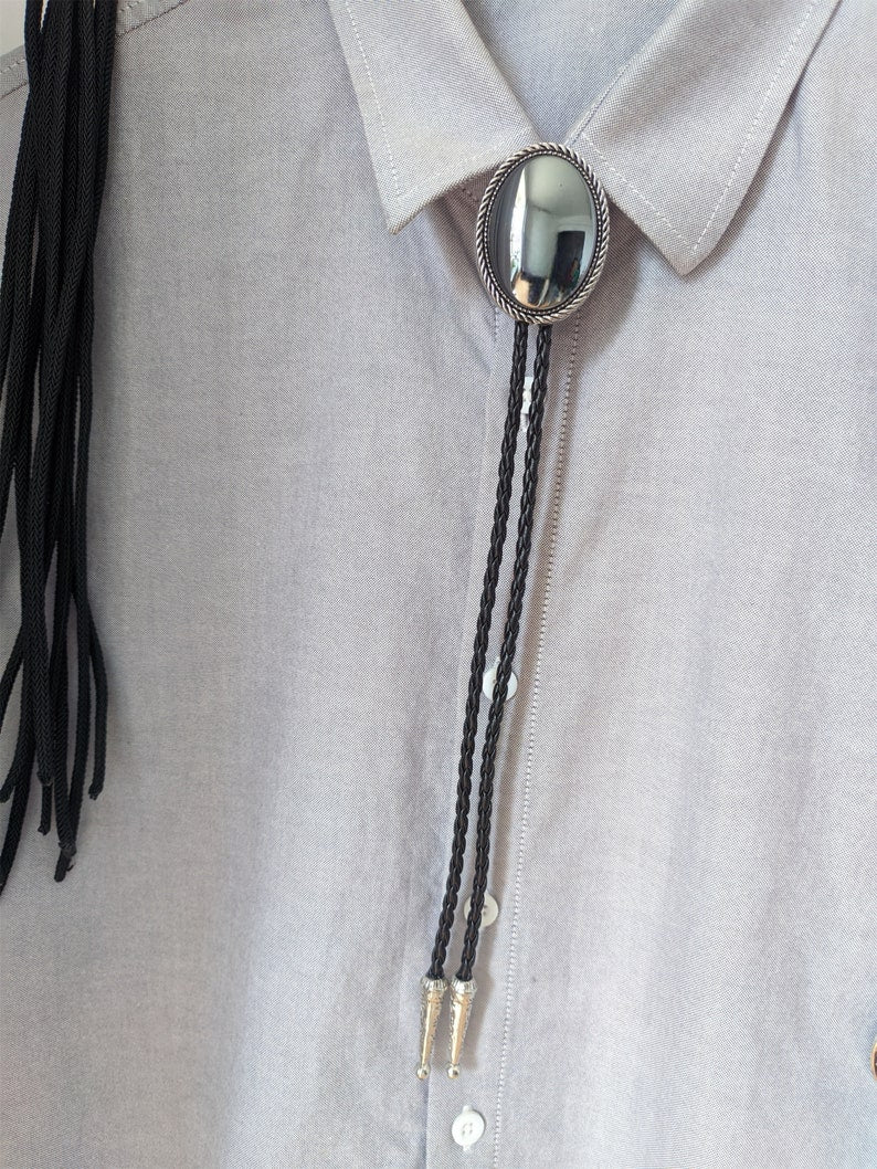 Hematite Bola Bolo Tie