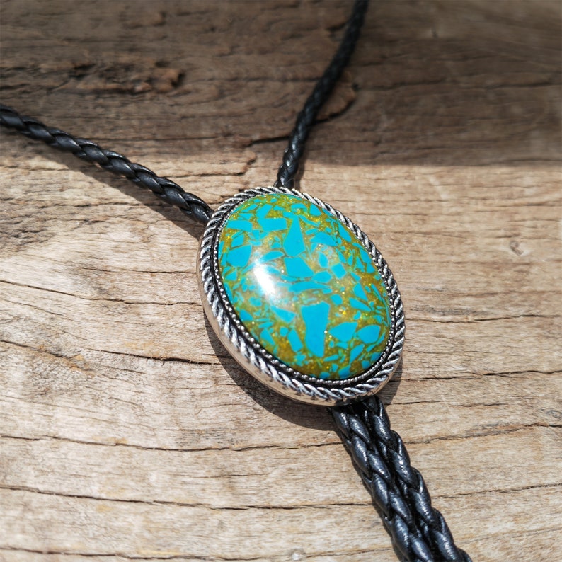Blue Jasper Bolo Tie: Western Cowboy Silver-Plated Necklace
