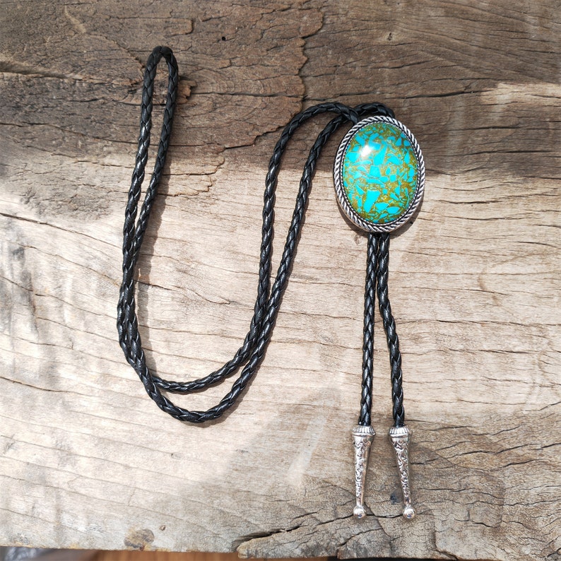 Blue Jasper Bolo Tie: Western Cowboy Silver-Plated Necklace