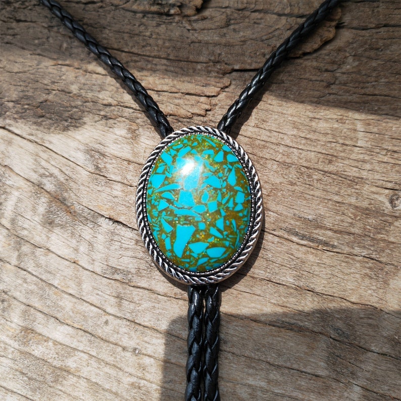 Blue Jasper Bolo Tie: Western Cowboy Silver-Plated Necklace