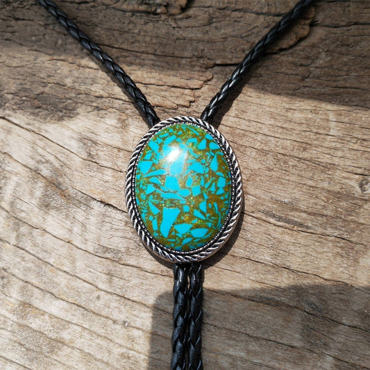 Blue Jasper Bolo Tie: Western Cowboy Silver-Plated Necklace