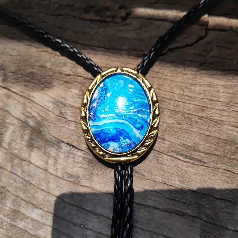 Blue Starry Moon Bolo Tie: Silver-Plated Western Cowboy Necktie