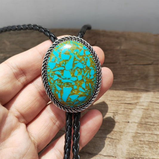 Blue Jasper Bolo Tie: Western Cowboy Silver-Plated Necklace