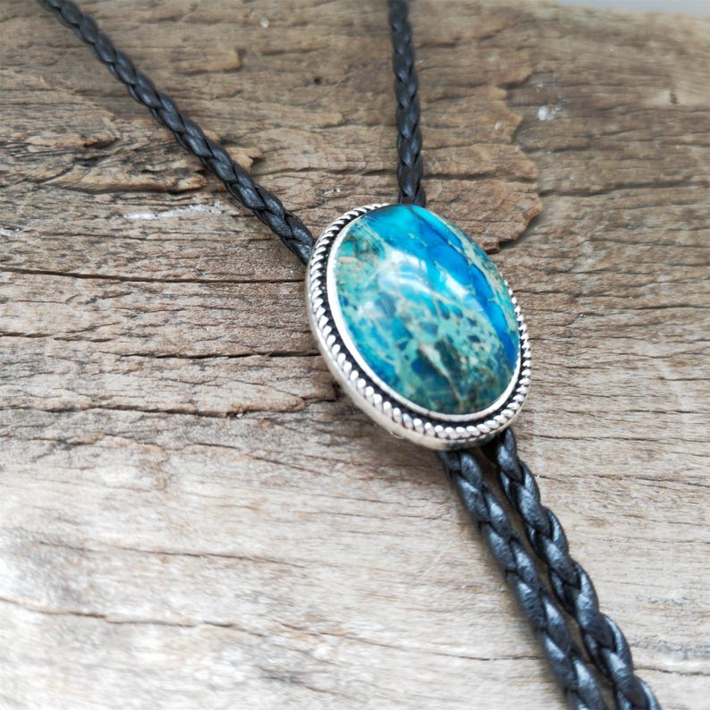 Blue Jasper Bolo Tie: Silver