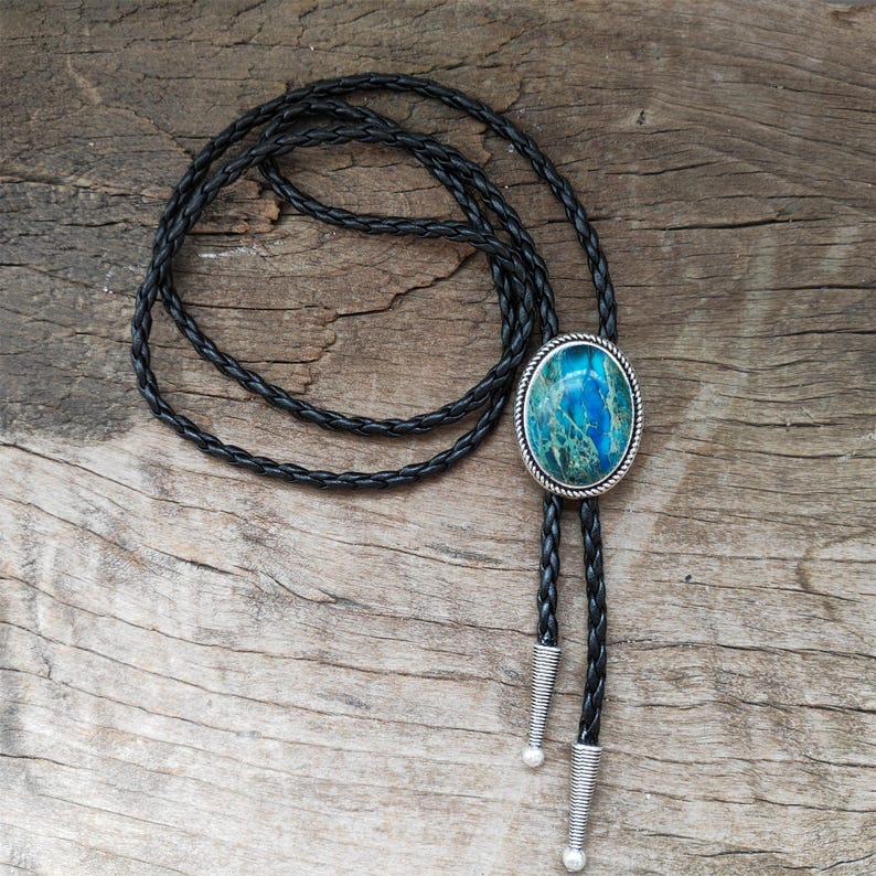 Blue Jasper Bolo Tie: Silver